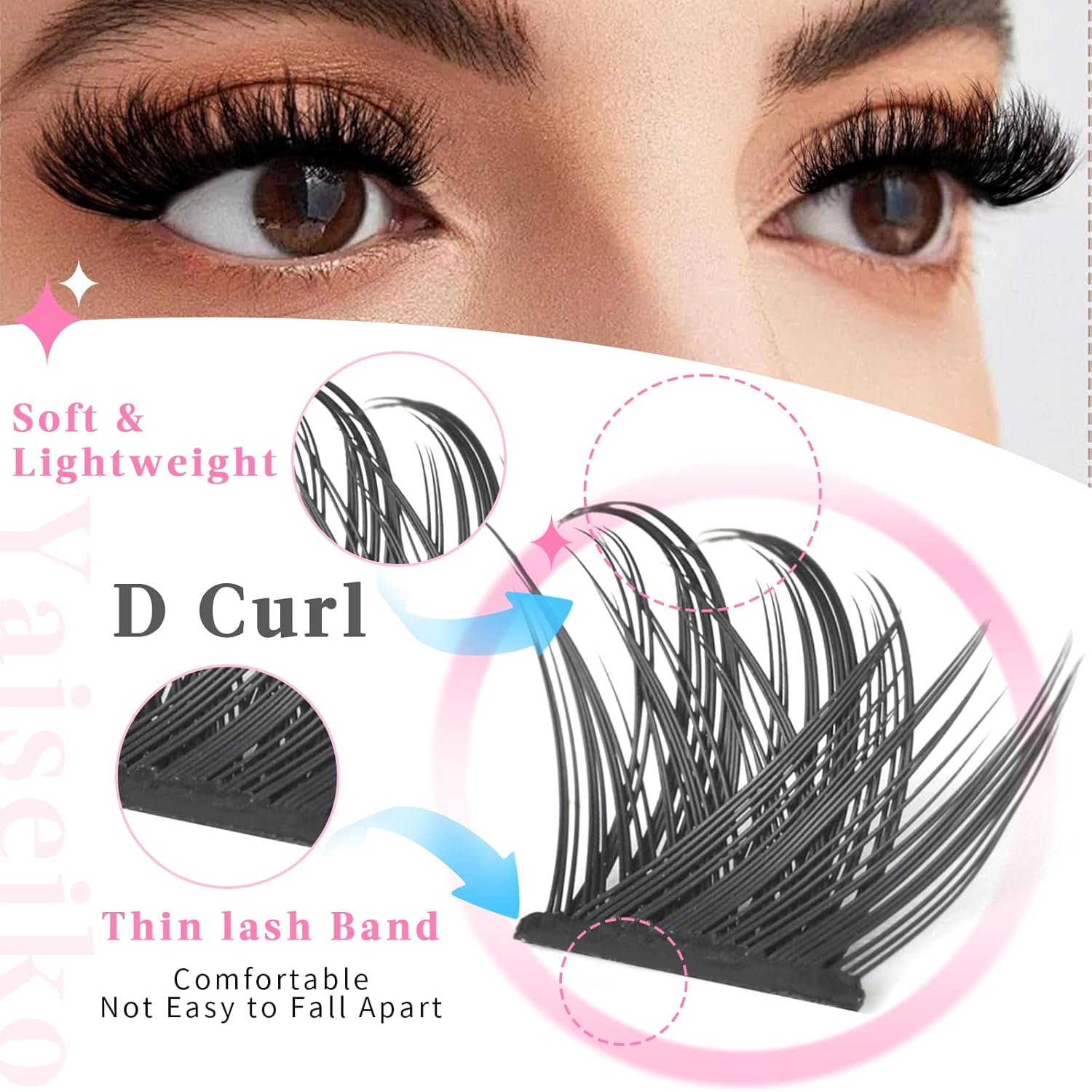 Clusters Lashes 72 PCS Eyelash Clusters D Curl 8-16 Individual Lashes Wispy Volume False Eyelashes DIY Eyelash Extension at Home by Yaiseiko-FemmiqueWomen