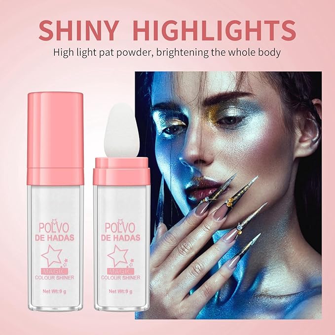 2PCS Polvo De Hadas Fairy Dust Highlight Patting Powder - Full Body Contouring and Clavicle Pearlescent Patting Powder for Face and Eye, Christmas Sparkling Body Glitter (#01 White & #02 Pink)-FemmiqueWomen