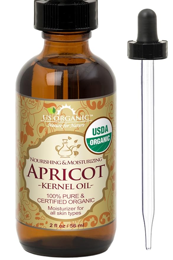 US Organic Apricot Kernel Oil, USDA Certified Organic,100% Pure & Natural, Cold Pressed Virgin, Unrefined in Amber Glass Bottle w/Glass Eyedropper for Easy Application (2 oz (Small))-FemmiqueWomen