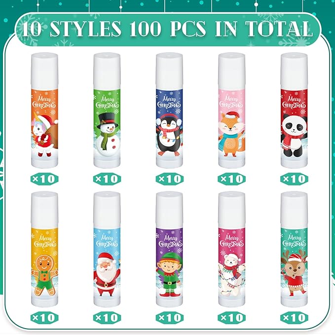 100 Pack Christmas Party Gifts Bulk Lip Balms Favors Bulk Christmas Stocking Stuffers Holiday Party Goodies Gifts Small Thank You Employee Appreciation Gifts for Women Men Coworkers Staff-FemmiqueWomen