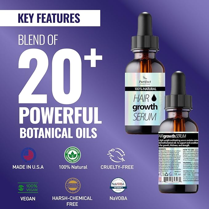 100 Natural Botanical Hair Growth Serum for Nourishing Hair Scalp and Protecting Hair loss, Moringa Camellia Rosemary Castor Tea Tree Peppermint Jojoba Blended , Made In USA (2oz)-FemmiqueWomen