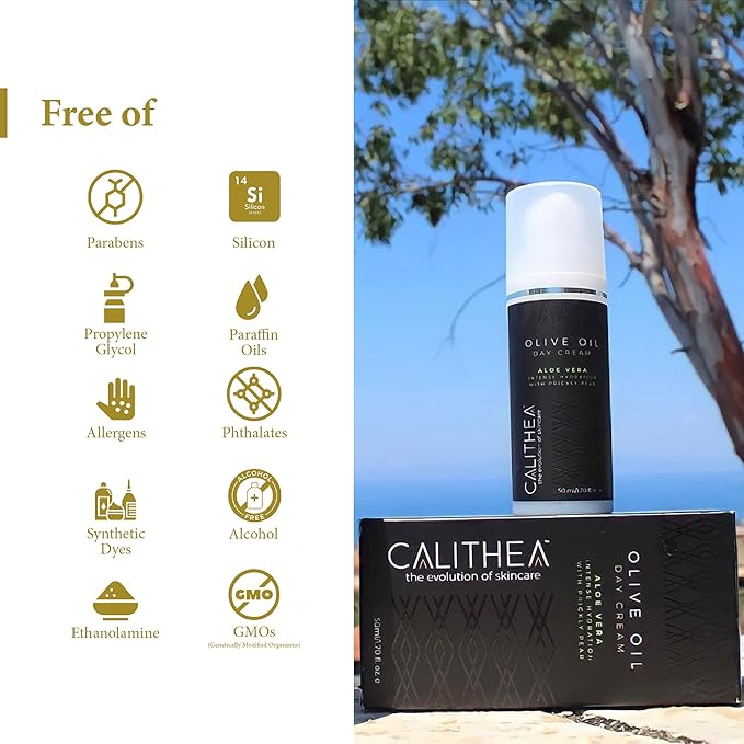 Calithea Day Cream Facial Moisturizer for Healthy, Glowing, Balanced Skin with Aloe Vera, Prickly Pear, Olive Oil-FemmiqueWomen