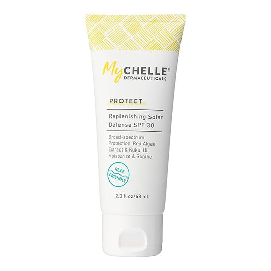 MyCHELLE Dermaceuticals Solar Defense SPF 30 (2.3 Fl Oz) - Moisturizing Reef Safe Sunscreen with Red Algae Extract and Kukui Oil - Travel Size Zinc Sunscreen for Face and Body-FemmiqueWomen