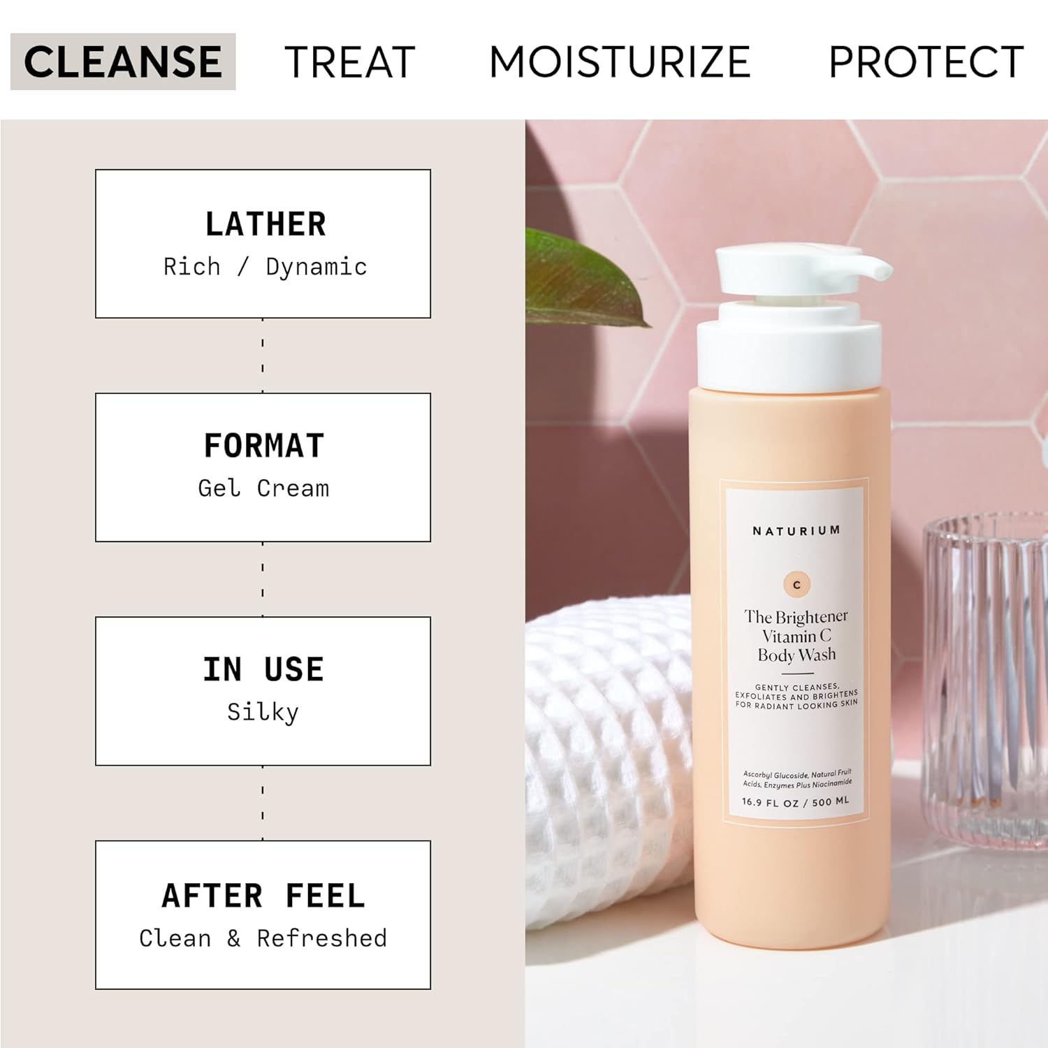 Naturium The Brightener Vitamin C Body Wash, Gentle Cleanser for Smoother-Looking Skin, Removes Dirt, Oil & Other Impurities, 16.9 oz-FemmiqueWomen