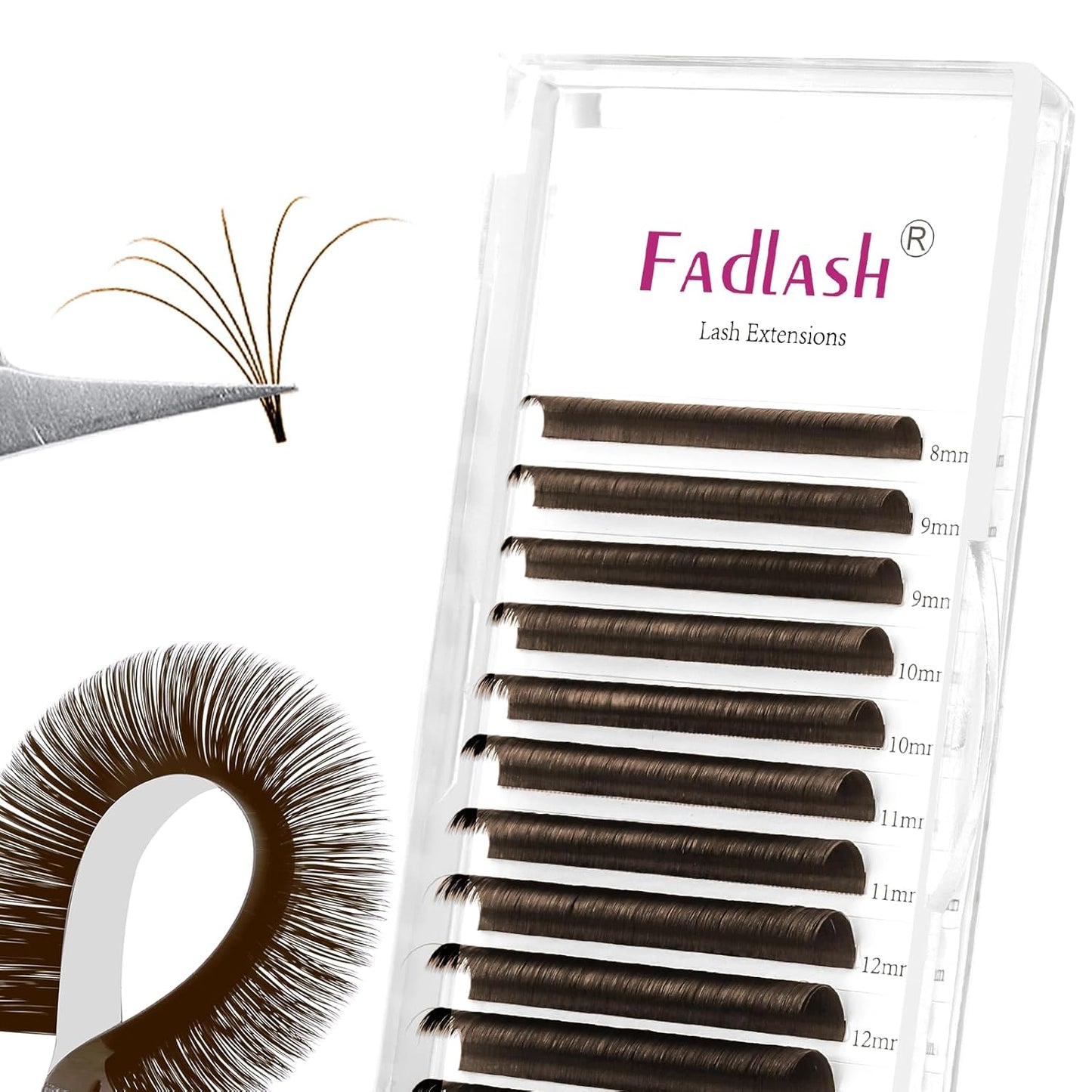 FADLASH Colored Lash Extensions Dark Brown Lash Extension Easy Fan Volume Lashes C/D Curl Volume Eyelash Extensions 0.07 Self Fanning Eyelash Extension Supplies (Dark Brown-0.07D, 8-14mm)-FemmiqueWomen