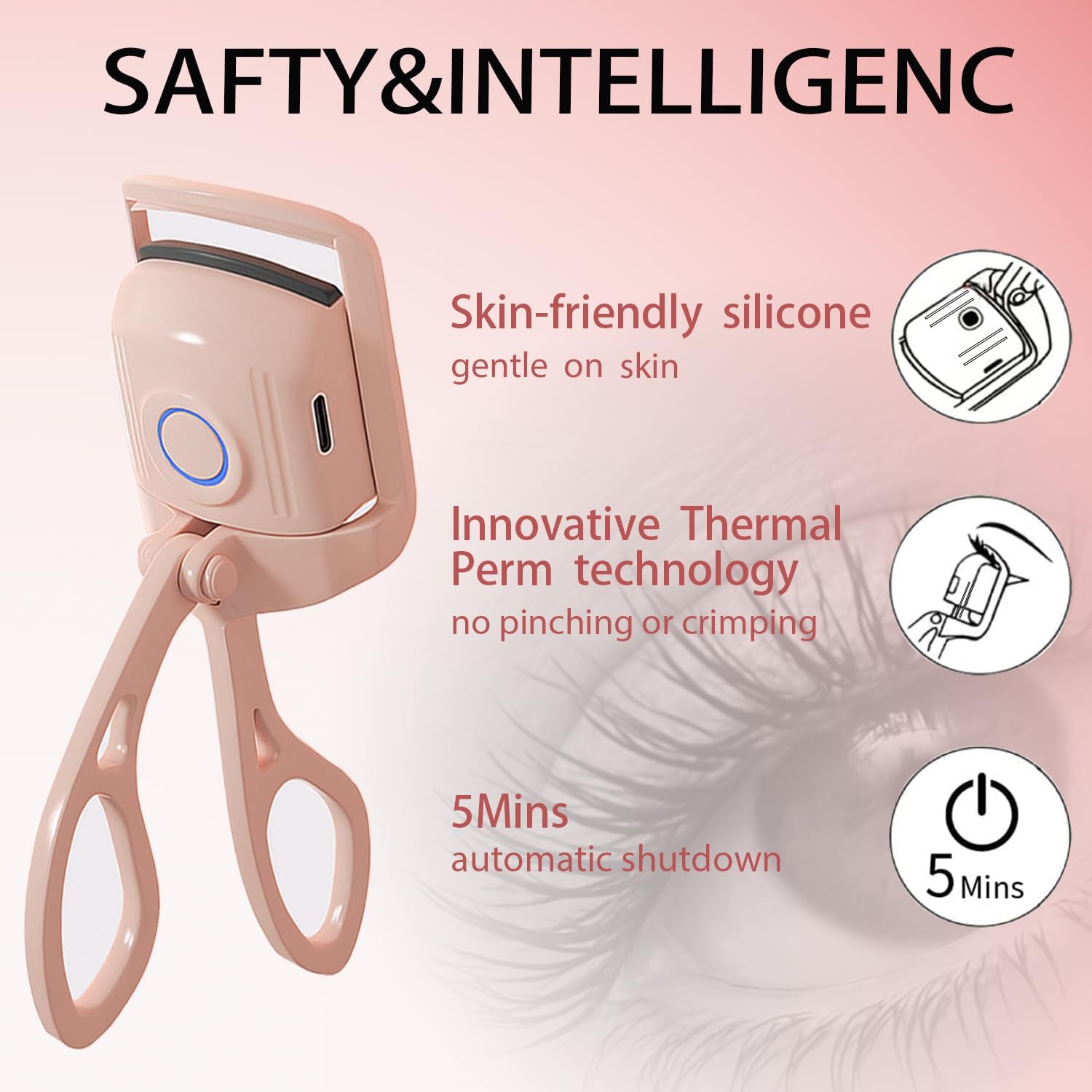 Heated Eyelash Curler, Rechargeable Electric Eyelash Curler, 3-Level Temperature Control, 24 Hour Long Lasting Curl, Suitable for All Beauty Enthusiasts-FemmiqueWomen
