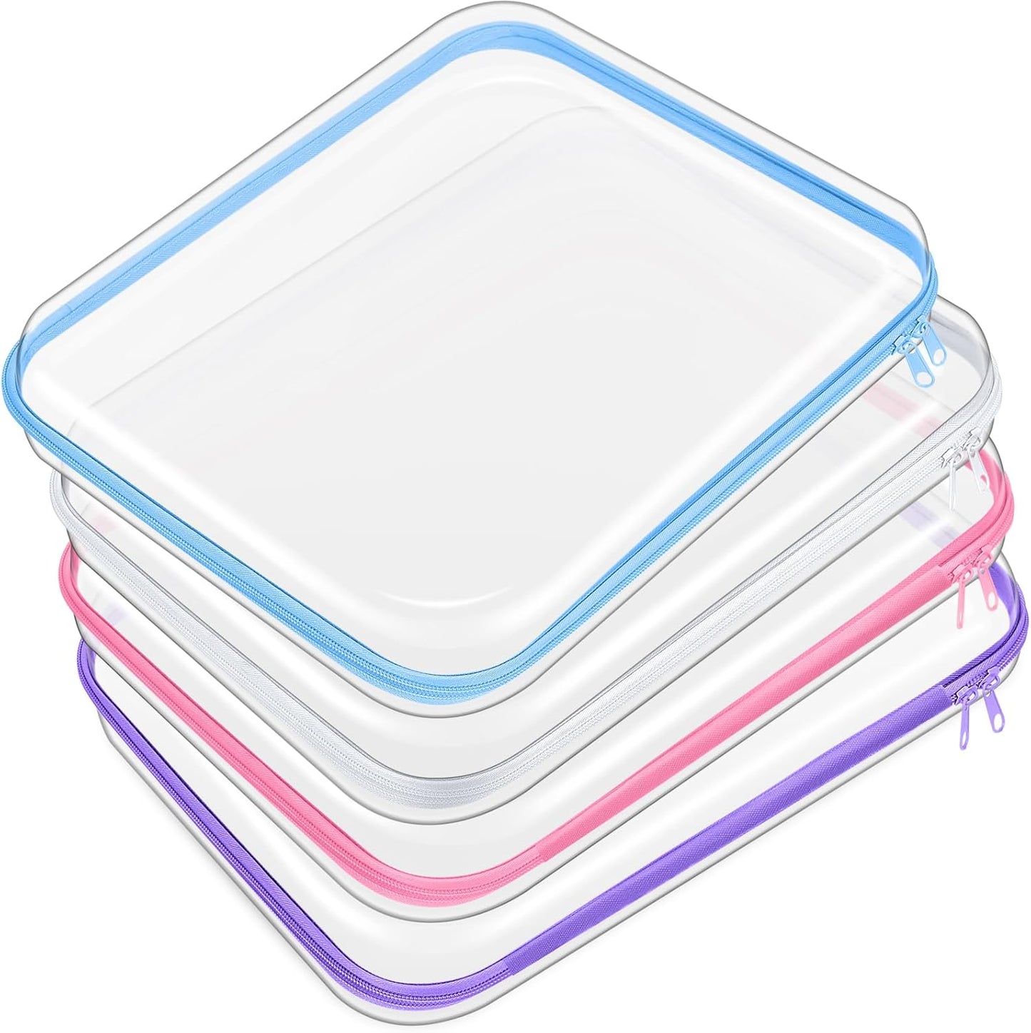 Hoolerry 4 Pcs Hard Clear Zipper Case Makeup Bags Plastic Pencil Pouch Transparent Storage Box Containers for Cosmetics, Snacks, Building Blocks, Puzzles(Multicolor,13.8 x 11.8 x 2 in)-FemmiqueWomen