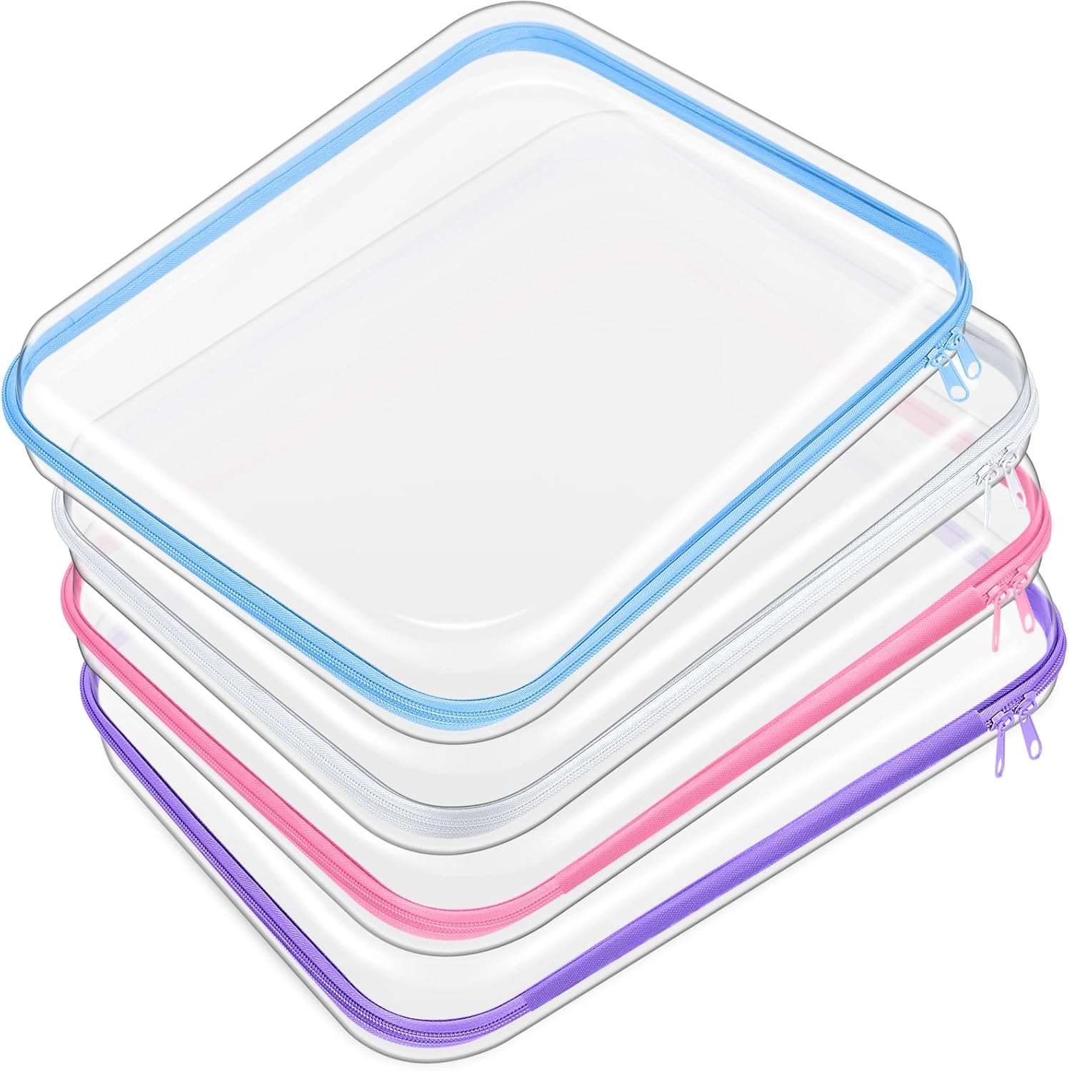 Hoolerry 4 Pcs Hard Clear Zipper Case Makeup Bags Plastic Pencil Pouch Transparent Storage Box Containers for Cosmetics, Snacks, Building Blocks, Puzzles(Multicolor,13.8 x 11.8 x 2 in)-FemmiqueWomen