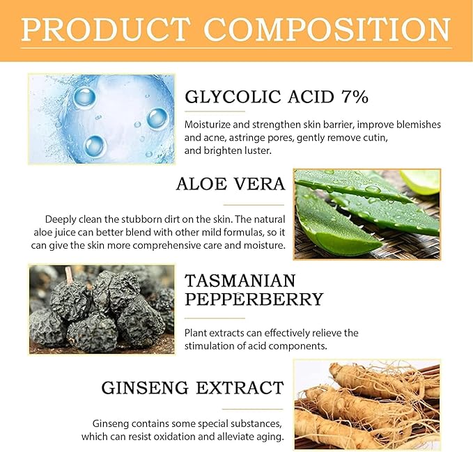 Glycolic Acid Toning Solution, Glycolic Acid 7% Toner, Glycolic Sour 7% Toning, KeepThe Skin Moist, Exfoliating Serum for Face, Facial Exfoliation Astringe Pores (240ML/8.0 Fl Oz)-FemmiqueWomen