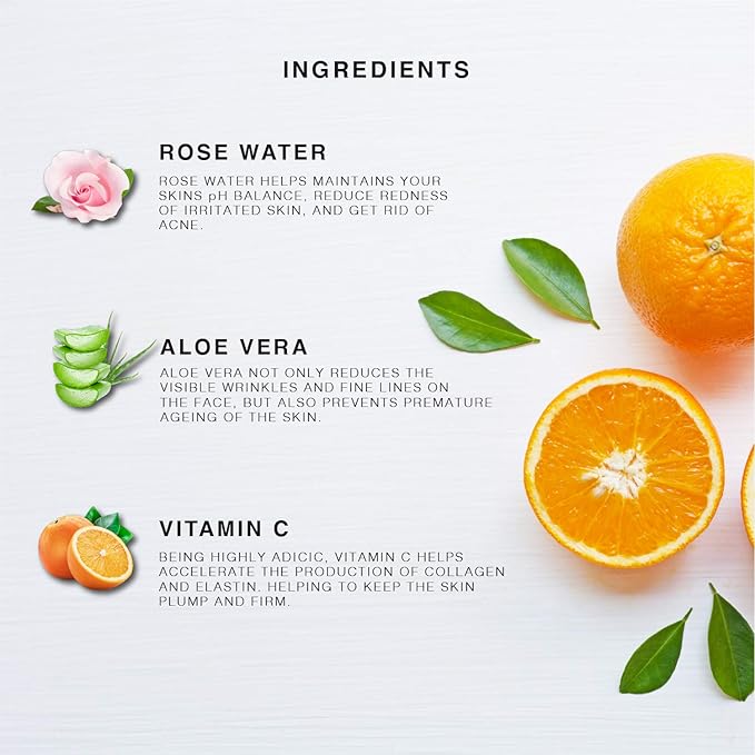 Vitamin-C Face Mist & Setting Spray for All Skin Types - Hyaluronic Acid, Aloe Vera & Rose Water - Skin Brightening, Anti-Aging, Moisturizing, Pore Minimizing - 4 Fl Oz-FemmiqueWomen