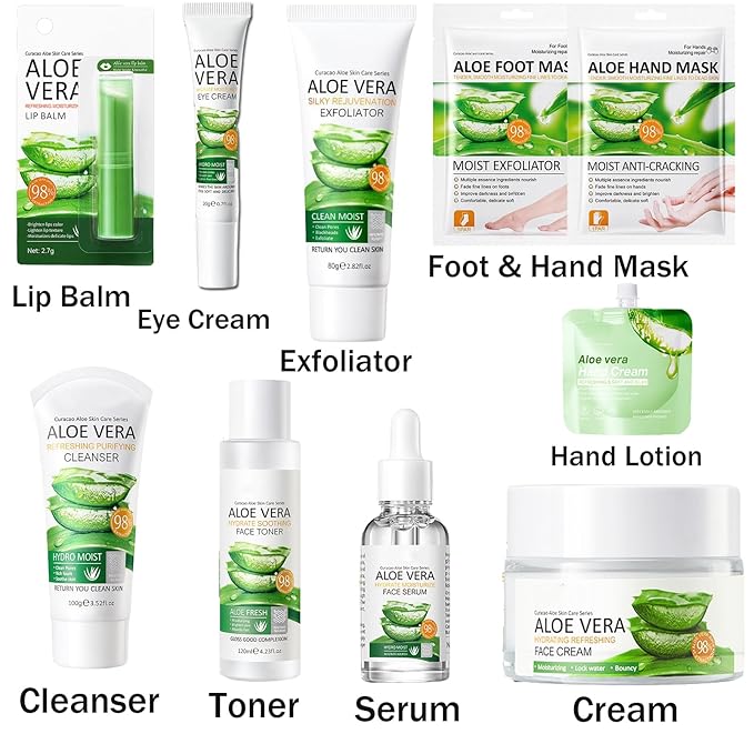 10Pcs Skin Care Products Set, Aloe Vera Skin Care Sets, Skin Care Gift Set for Women Girls, Skincare Routine Set, Face Care Kit for Dry Skin, Hydrating Whole Body Skin Care-FemmiqueWomen