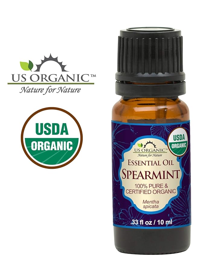 US Organic 100% Pure Spearmint Essential Oil - USDA Certified Organic, Steam Distilled - W/Euro droppers (More Size Variations Available) (10 ml / .33 fl oz)-FemmiqueWomen