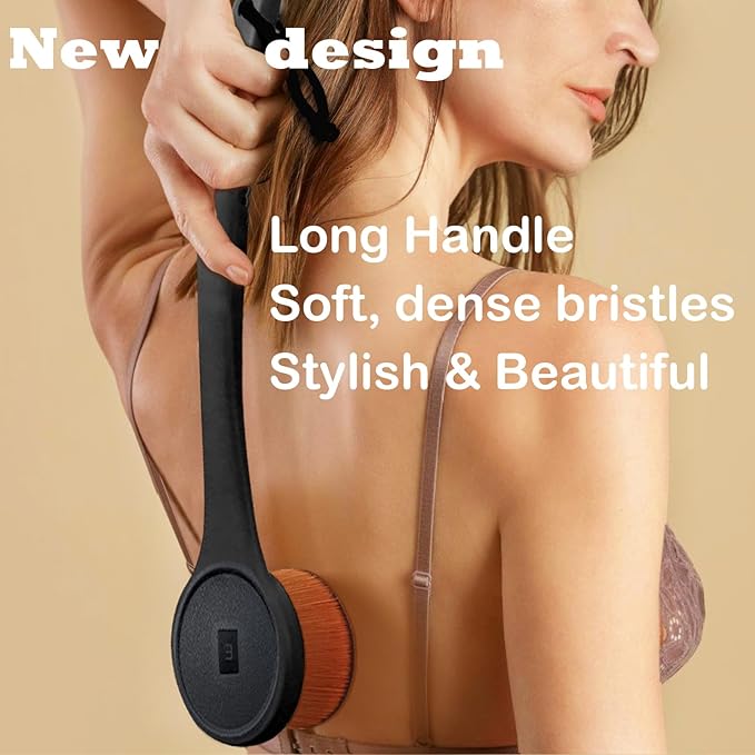 Extra Large Body Makeup Brush For Self Tanner, Sunscreen, Self Tan Back Applicator, Wide-Headed Kabuki Brush for Even& Pretty Lotion Application. Bronzer Blend, Long-Handle Face Leg Brush- Black Set-FemmiqueWomen