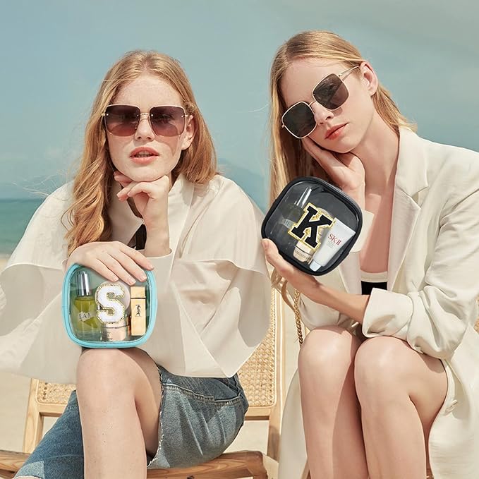 YOOLIFE Initial Makeup Bag Travel Toiletry Bag, Clear Makeup Bag Car Accessories For Women Clear Makeup Bags With Zipper Girlfriend Teacher 13 Year Old Girl Gifts Daughter Girl Gifts Mini Black E-FemmiqueWomen