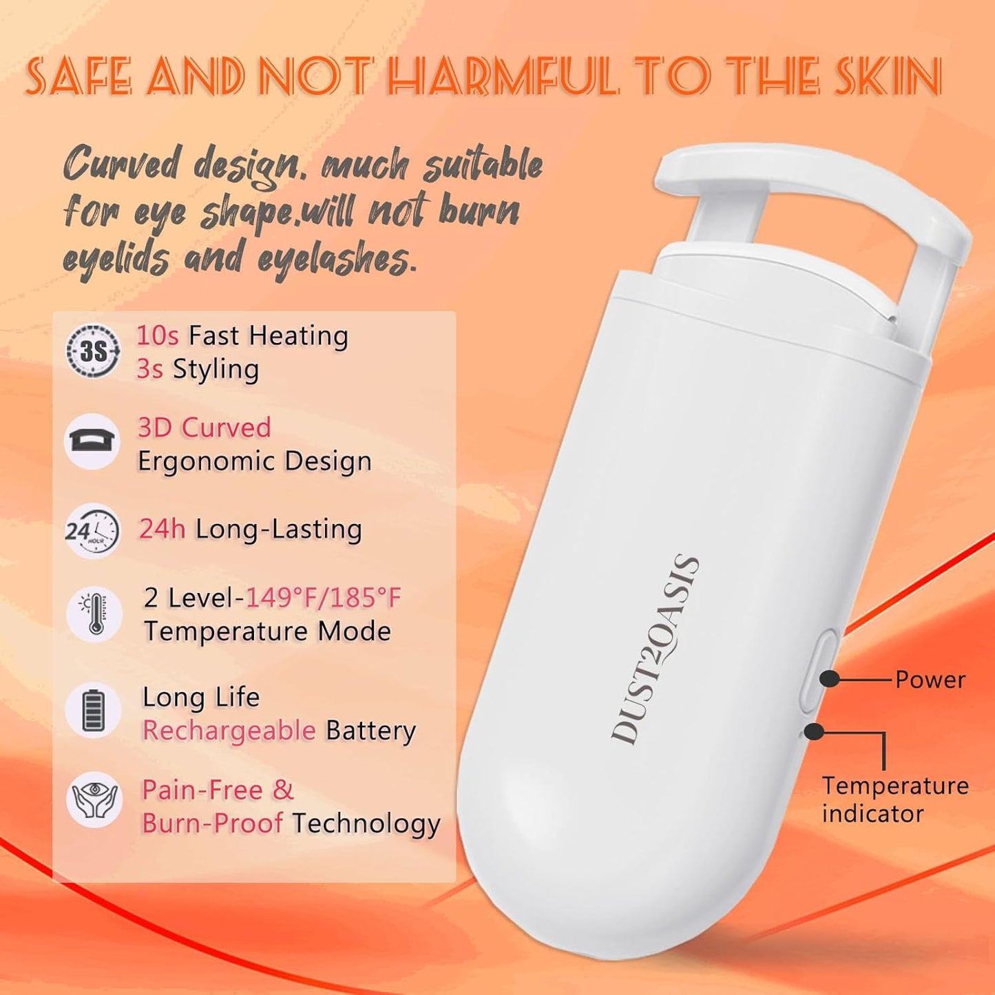 Heated Eyelash Curler - Wide Open Dual-Arc Design Heated Lash Curler - Electric Eyelash Curler - Type-C Rechargeable Mini Lash Curler Natural Curling 24H Long Lasting for Women - White-FemmiqueWomen