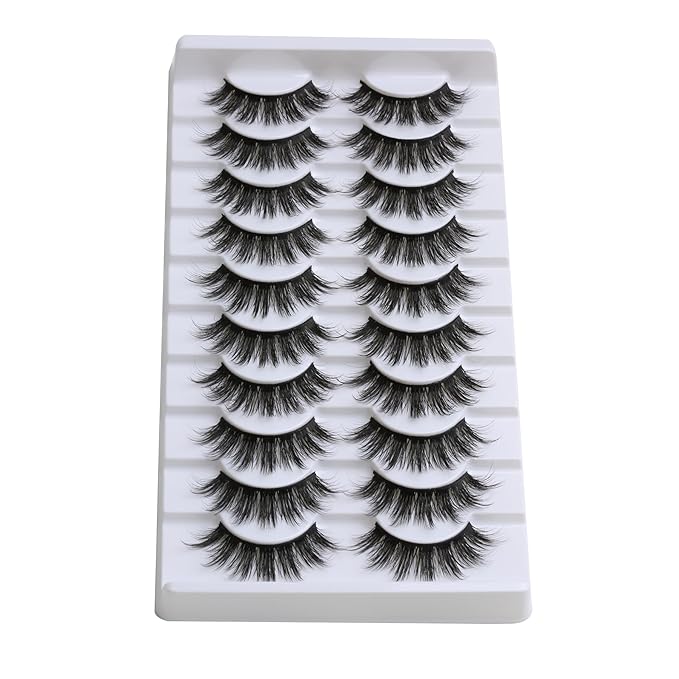 SUNWELL False Eyelashes 18mm Mink Lashes 8D Fluffy Faux Mink Lashes Strip Eye Lashes Soft Reusable Full Volume Fake Eyelashes 10 Pairs Pack-FemmiqueWomen