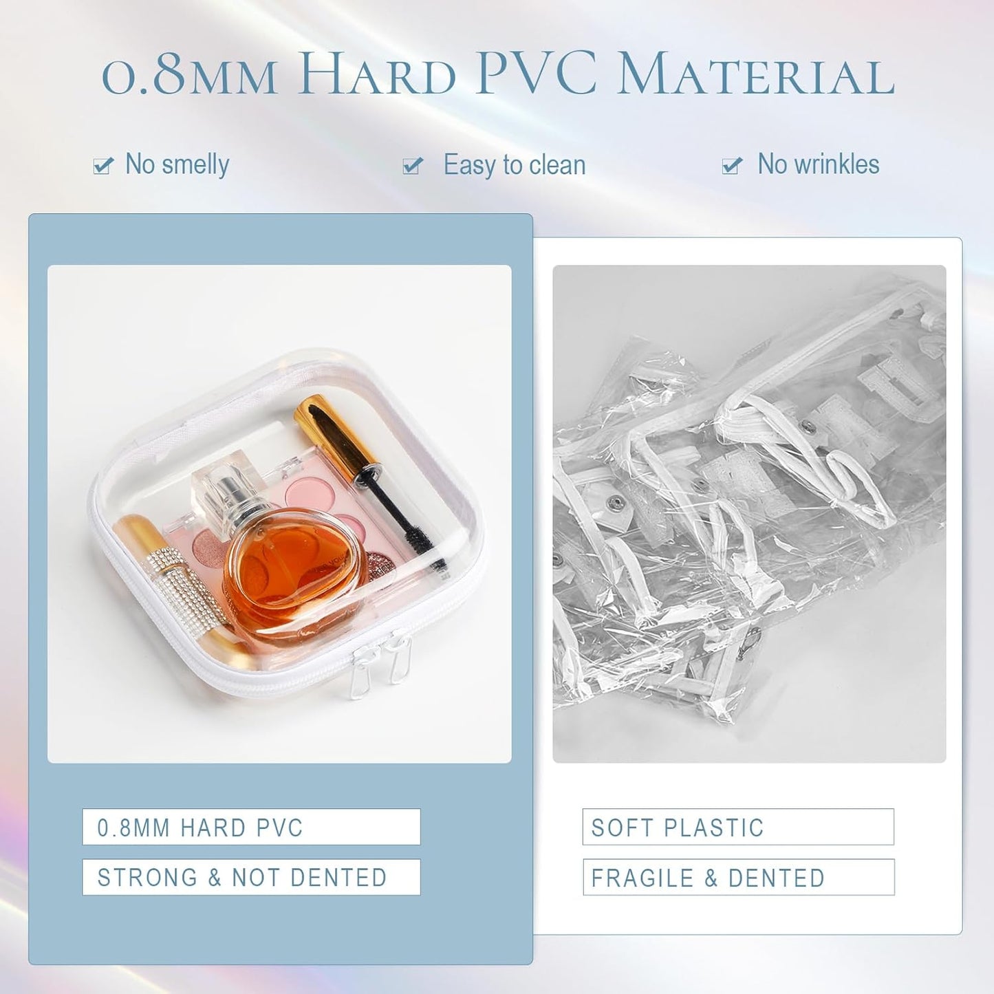 Sanwuta 6 Pcs Clear Hard Zipper Case Pencil Pouches Hard Plastic Zipper Pouches Makeup Bag Transparent Cases for Snacks Plastic Storage Organizer Box for Travel(White,5 x 5 x 2 Inch)-FemmiqueWomen