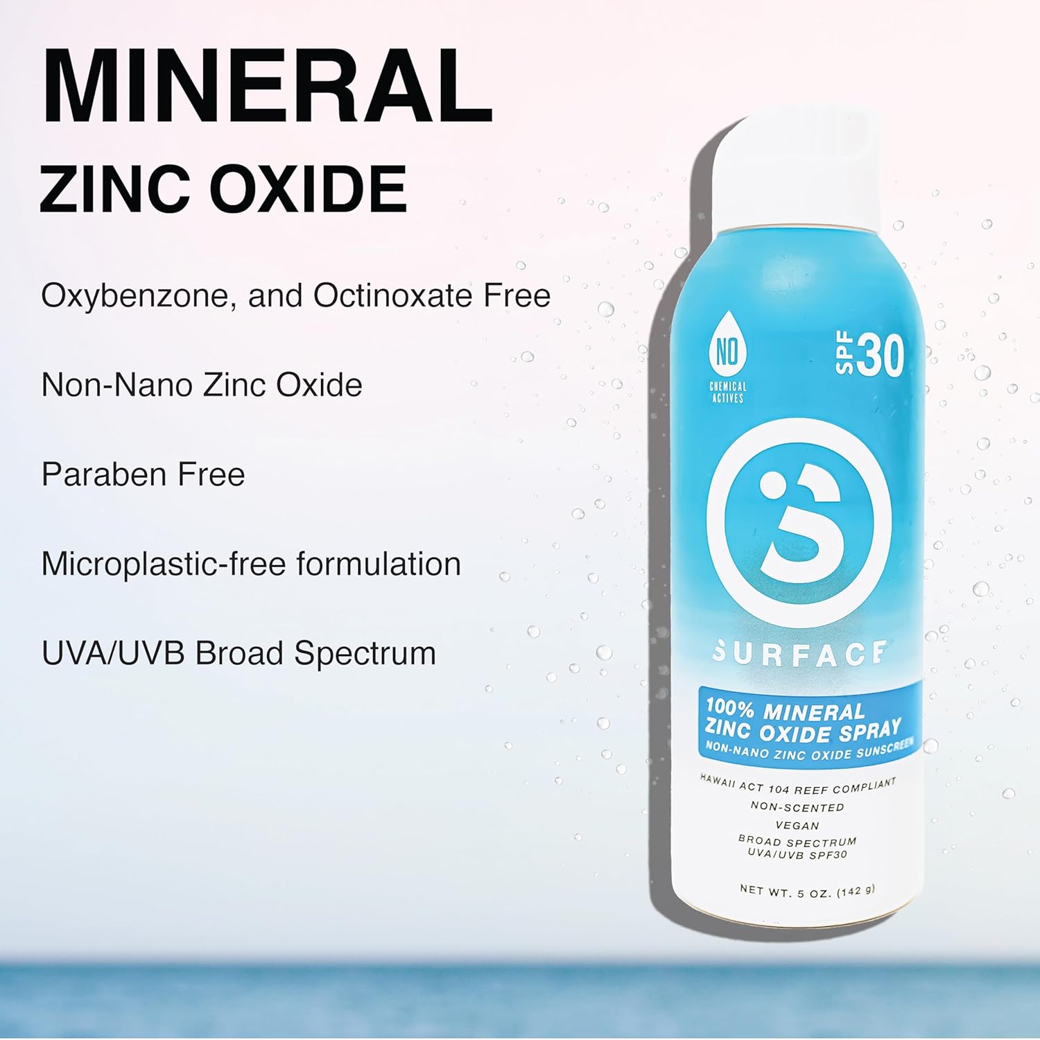 Surface Mineral Sunscreen Spray SPF 30 for Body, Lightweight Non-Nano Zinc Oxide Formula, Reef Friendly, Broad Spectrum UVA UVB Protection, Water Resistant Sun Care for 80 Minutes Outdoor Use, 5oz-FemmiqueWomen