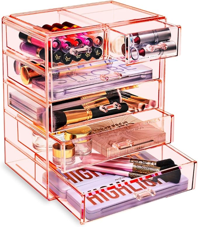 Sorbus Acrylic Makeup Organizer - Organization and Storage Case for Cosmetics Make Up & Jewelry - Big Clear Makeup Organizer for Vanity, Bathroom, College Dorm, Closet, Desk (4 Large, 2 Small Drawers)-FemmiqueWomen