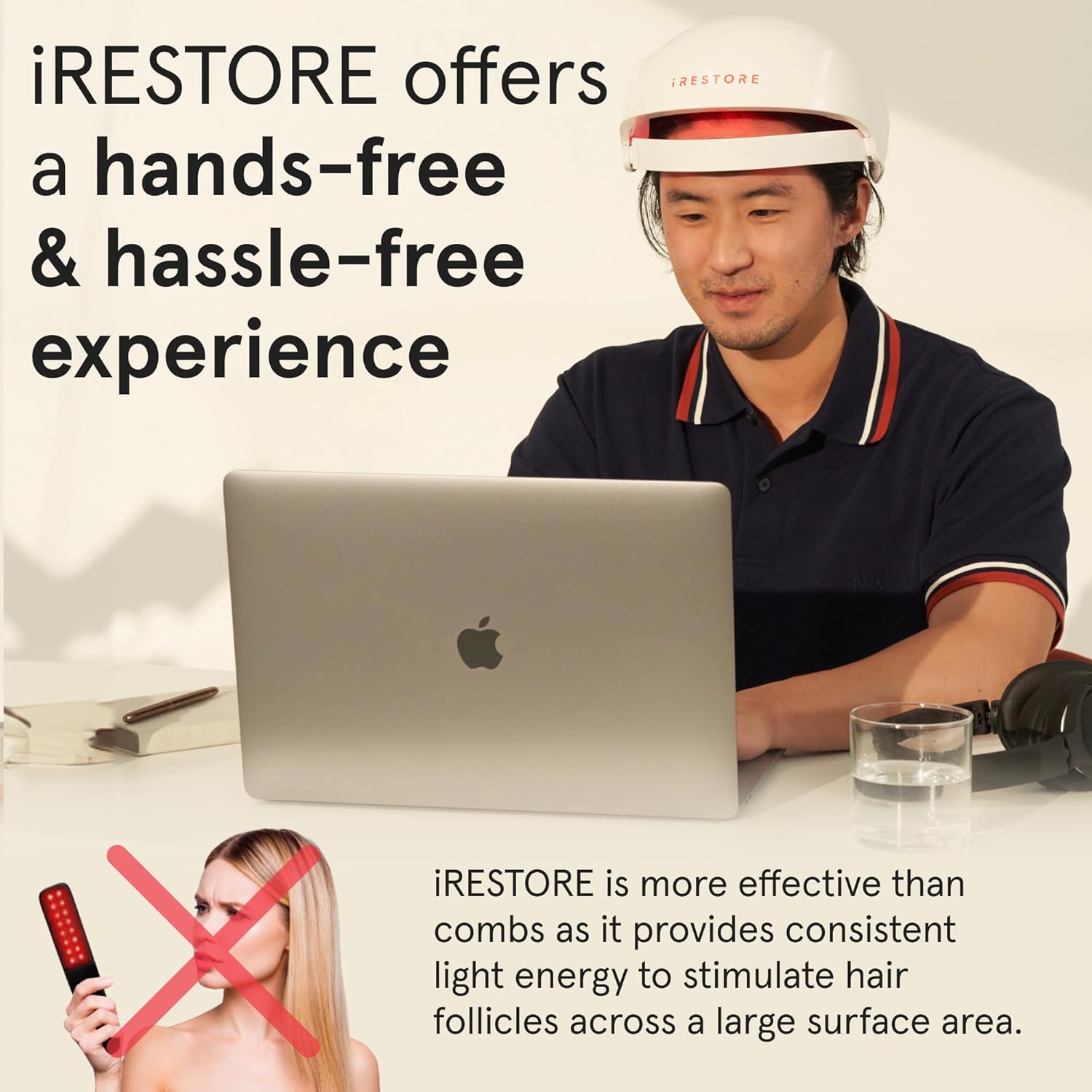 iRestore Essential Laser Hair Growth System + Rechargeable Battery Pack - FDA Cleared Hair Regrowth for Men & Women with Thinning Hair-FemmiqueWomen