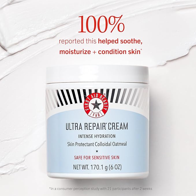 First Aid Beauty - Ultra Repair Cream, Intense Hydration Whipped Colloidal Oatmeal, Clinically Proven to Strengthen Skin Barrier in 7 Days & Helps Relieve Eczema, Luxury Face & Body Moisturizer, 8 oz-FemmiqueWomen