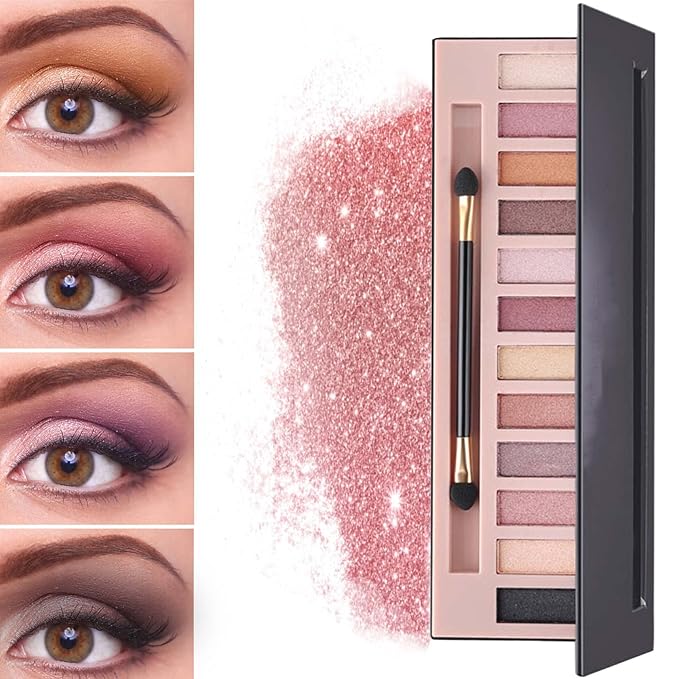 12 Color Naked Eyeshadow Palette,Pearly Earth Color Eyeshadow,Natural Shimmer Eyeshadow Palette,Professional Waterproof and Smudge Proof Eye Shadow Palette Kit,Eye Makeup Set for Women（B）-FemmiqueWomen