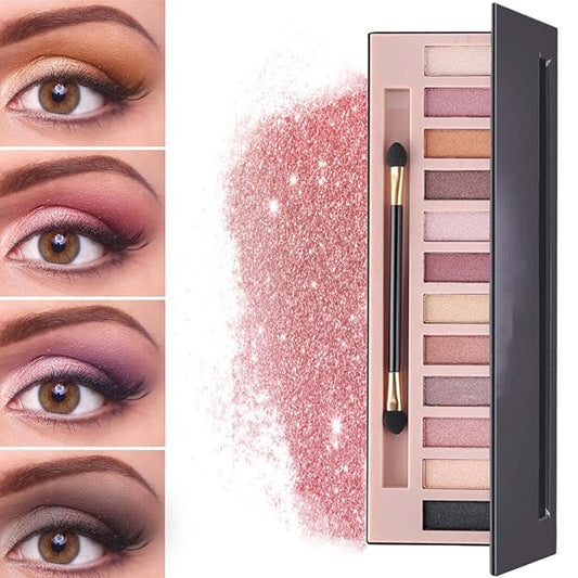 12 Color Naked Eyeshadow Palette,Pearly Earth Color Eyeshadow,Natural Shimmer Eyeshadow Palette,Professional Waterproof and Smudge Proof Eye Shadow Palette Kit,Eye Makeup Set for Women（B）-FemmiqueWomen