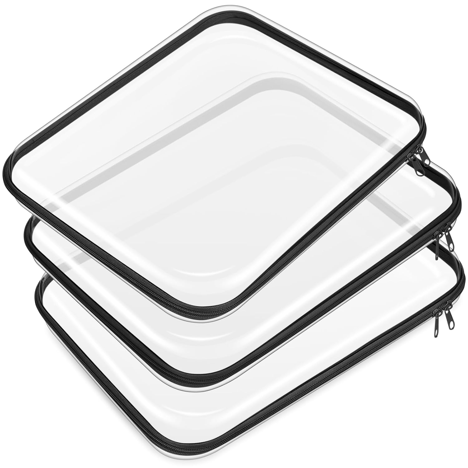 Hoolerry 3 Pcs Clear Hard Zipper Case Plastic Pouch Transparent Hard Case Clear Makeup Bag Portable Travel Organizer Bin for Cosmetics, Building Blocks, Puzzles(Black,L)-FemmiqueWomen