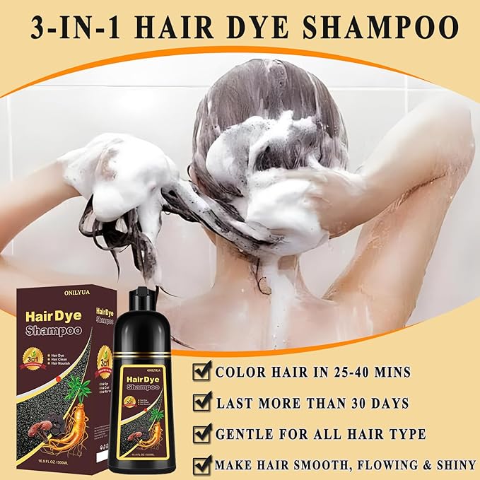 Silver Gray Hair Dye Shampoo 3 in 1, Long-lasting & Natual Hair Color Shampoo Lasting for 4 Weeks, Herbal Ingredients Natural Shampoo Hair Dye Effect in Minutes, Christmas Gifts for Men Women 500ml-FemmiqueWomen