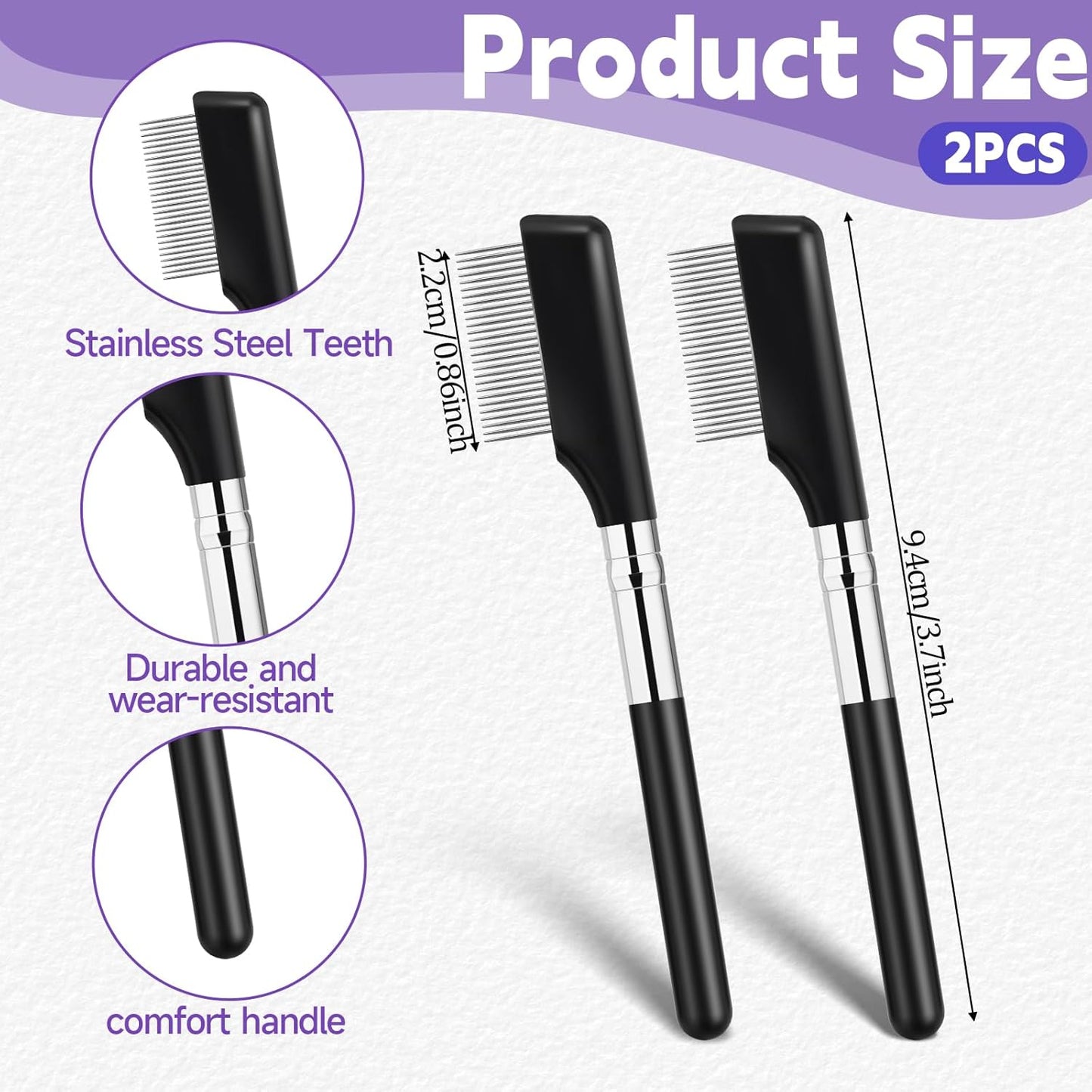 Small Eyelash Comb, 2 Pack Metal Eyelash Brush Eyelash Separator Tool Eyebrow Brush Grooming Eye Lash Separator Grooming Brushes Eyebrow Comb with Metal Teeth Eye Makeup Tool for Women (Short Handle)-FemmiqueWomen