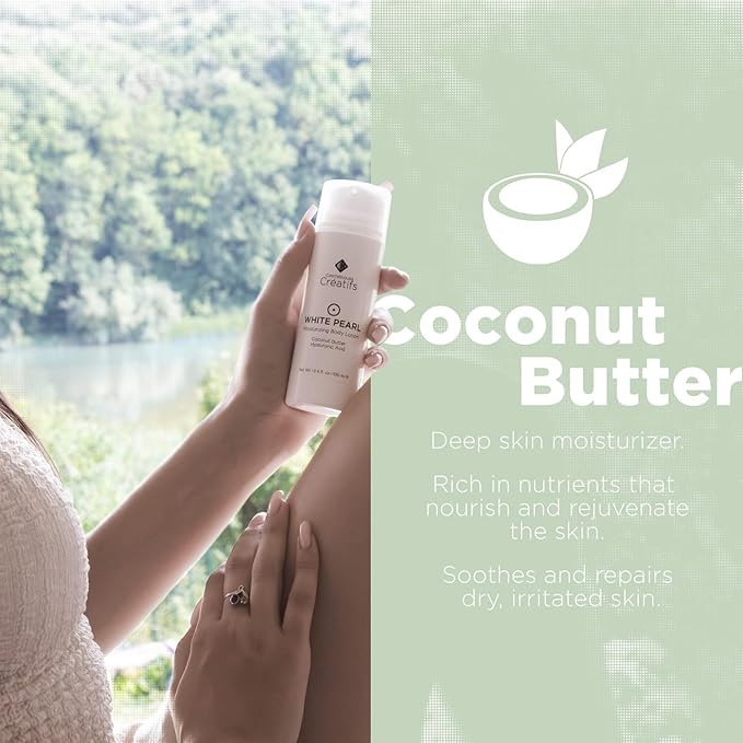 White Pearl Moisturizing Body Lotion with Coconut Butter and Hyaluronic Acid, 3.4 fl. oz.-FemmiqueWomen