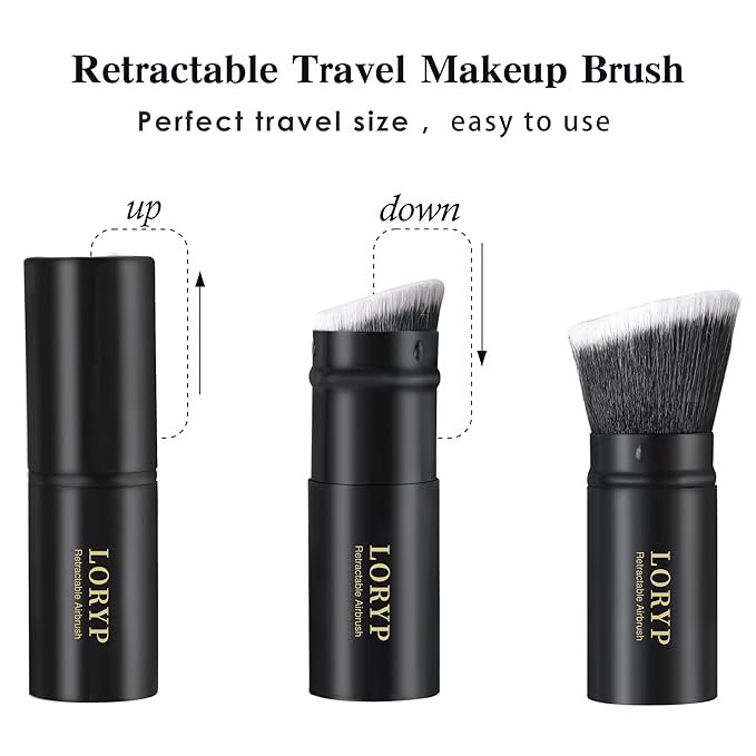 LORYP Retractable Makeup Brush Black Kabuki Foundation Brush for liquid Cream and Powder Makeup 2 Pack Travel Makeup Brush Set-FemmiqueWomen