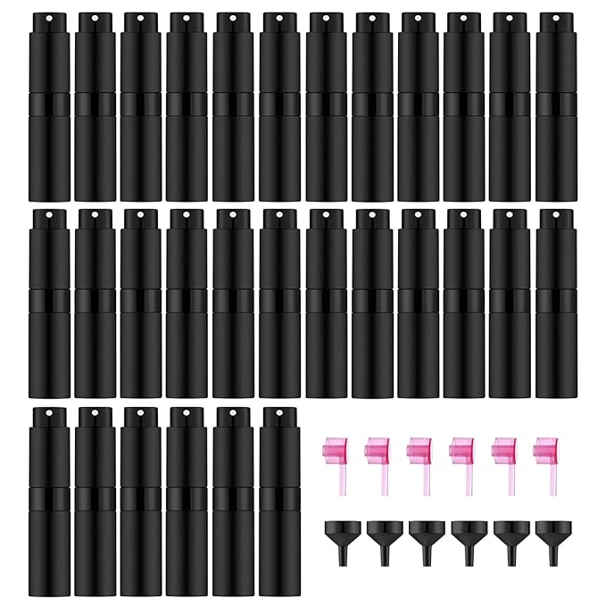 30 PCS/8ML Portable Atomizer Perfume Bottles, Mini Empty Refillable Cologne Spraye Bottle, Pocket Travel Perfume Liquid Sprayer (Matte Black)-FemmiqueWomen