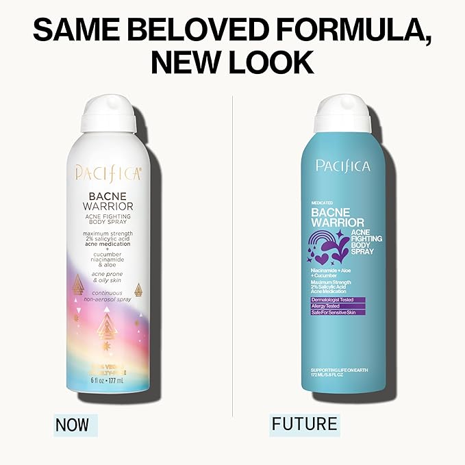 Pacifica Bacne Acne Cleanser Spray - Bacne Warrior - Body Spray for Acne Treatment - w/ 2% Salicylic Acid Niacinamide & Aloe - for Body, Chest & Back Acne for Teens & Adults Vegan Dermatologist Tested-FemmiqueWomen