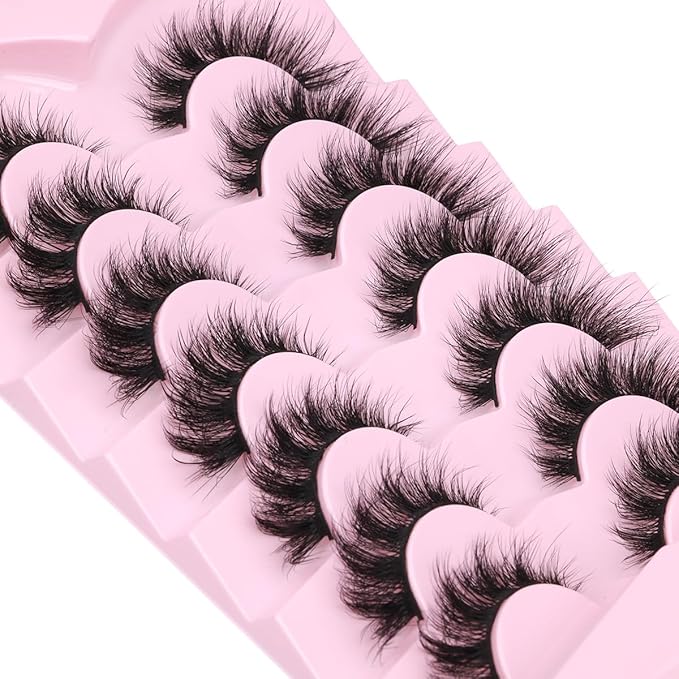 Mink Lashes False Eyelashes Wispy 3D Volume Cat Eye Faux Mink Eyelashes Natural Look 18mm Strip Eyelashes Pack 7 Pairs by Kiromiro-FemmiqueWomen