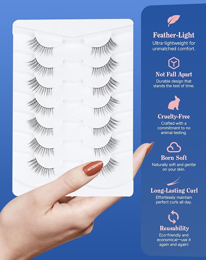 3/4 Lashes Half Natural Wispy Eyelashes Flared Corner Eyelashes False CatEye Lash Half Small Eyelash 7 Pairs D47-FemmiqueWomen
