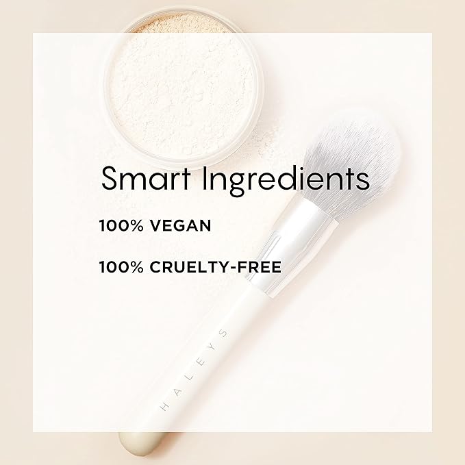 HALEYS Powder Brush VEGAN+CRUELTY-FREE, Soft, Streak-free, Perfect Blending, Buff, Blurs, Smooths, Control, Precision, Complexion tools, For powder, setting powder, blush, Sustainable Wood Handle-FemmiqueWomen