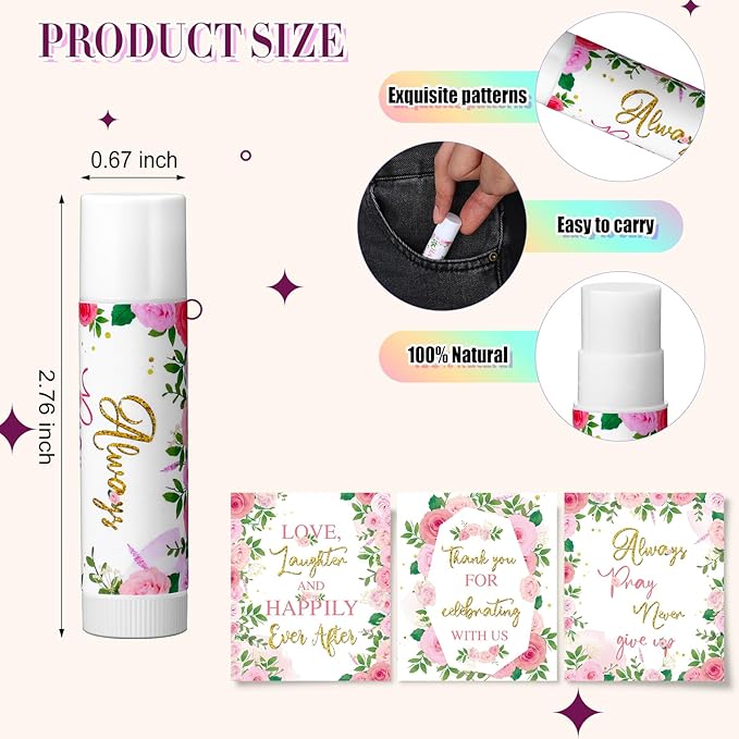 30 Pcs Wedding Lip Balms Bulk Wedding Bridal Shower Favors for Guests Wedding Souvenirs Moisturizing Floral Lip Balm Thank You Gifts for Bachelorette Party Bridesmaid Baby Shower, Pink Flower-FemmiqueWomen