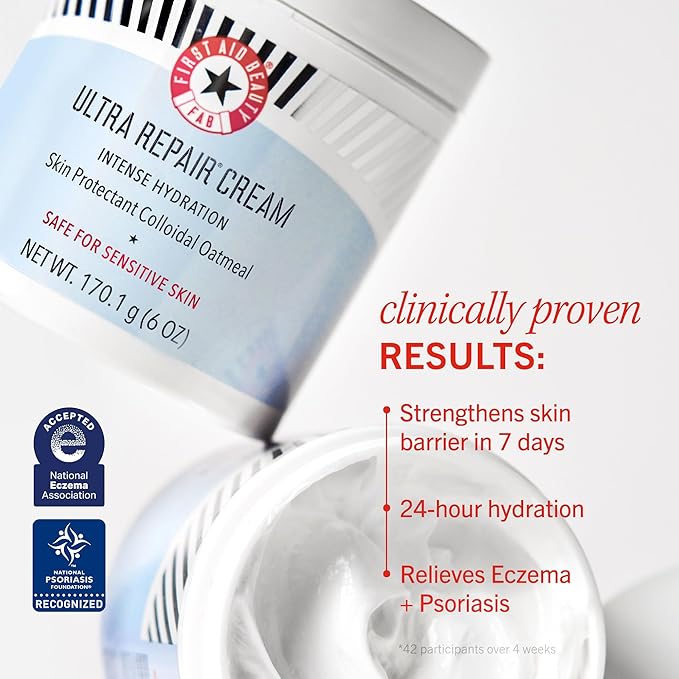 First Aid Beauty - Ultra Repair Cream, Intense Hydration Whipped Colloidal Oatmeal, Clinically Proven to Strengthen Skin Barrier in 7 Days & Helps Relieve Eczema, Luxury Moisturizer, 6 oz + Bonus, 2ct-FemmiqueWomen