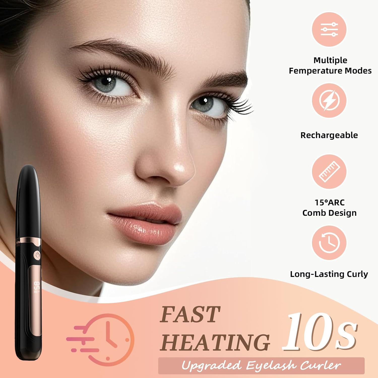 Heated Eyelash Curler-USB Rechargeable Electric Eyelash Curler- Eyelash Curlers Heated 4 Temperature Modes Fast Heat Up Within 3s - 24 Hours Long Lasting- with Led Display for Women Girls(Black)-FemmiqueWomen