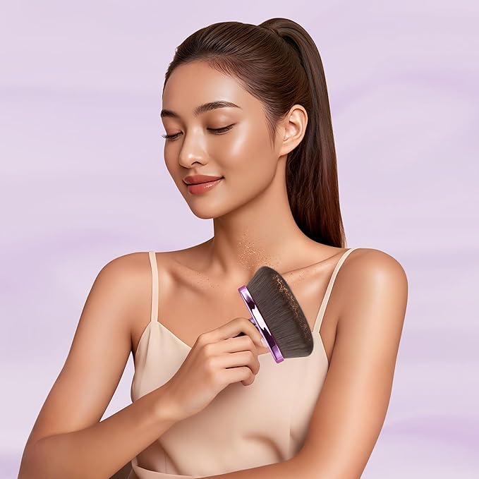 Extra Large Body Makeup Brush For Self Tanner, Leg Makeup &Bronzer Blend,116mm Oval-headed Kabuki Brush Provides More Even &Pretty Application, Sunscreen Face& Back Makeup Brush, Wet&Dry Use- Purple-FemmiqueWomen