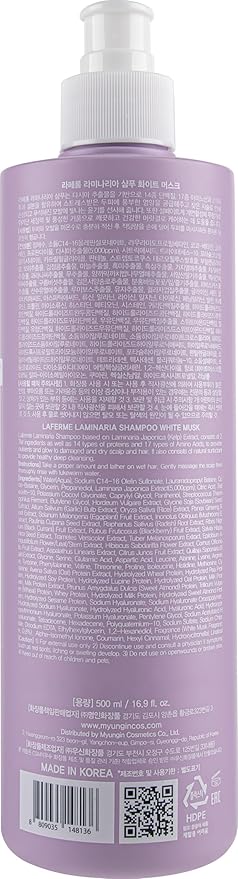 laferme Laminaria Shampoo with Organic Ingredient, Korean Clarifying Shampoo, Hydrating for Dry Hair, Strengthening for Weak Hair, Sulfate & Paraben free, For Women & Men (16.9 FL. OZ., White Musk)-FemmiqueWomen