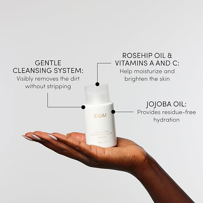 OUAI Body Cleanser, St. Barts Travel Size - Foaming Body Wash with Jojoba Oil & Rosehip Oil to Hydrate, Balance & Soften Skin - Paraben, Phthalate & Sulfate Free Skin Care Products (3 fl oz)-FemmiqueWomen