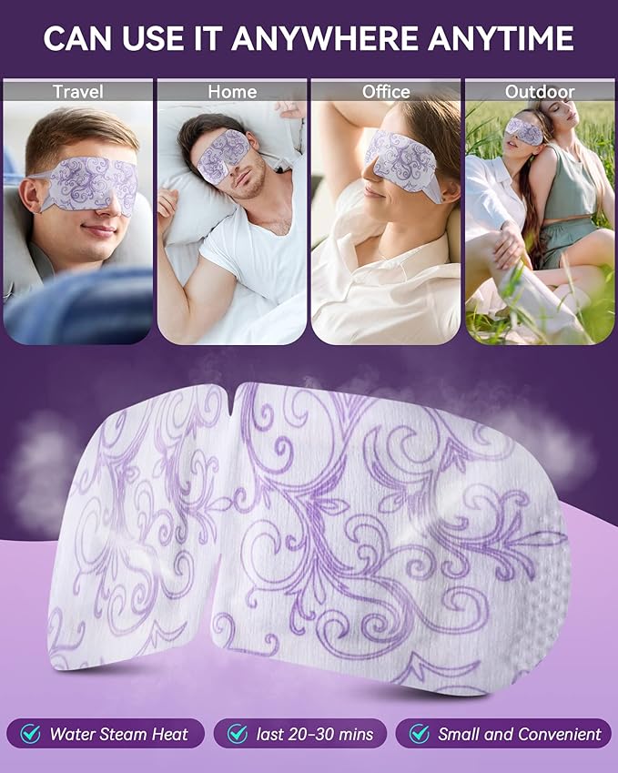30 Packs Lavender Steam Eye Mask - Heated Eye Mask for Dark Circles and Puffiness Warm Eye Mask for Dry Eye Mask Relief Eye Fatigue Headache Hot Sleep Eye Mask for Disposable Moist Heat Eye Compress-FemmiqueWomen
