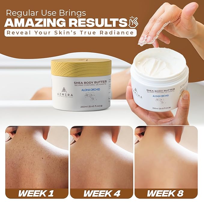 AZMERA Handcrafted Whipped Shea Body Butter – Luxurious Orchid Scented Moisturizer for Dry, Sensitive Skin with Argan Oil & Vitamin E – Vegan, Non-Greasy Skincare – 8.82 oz-FemmiqueWomen