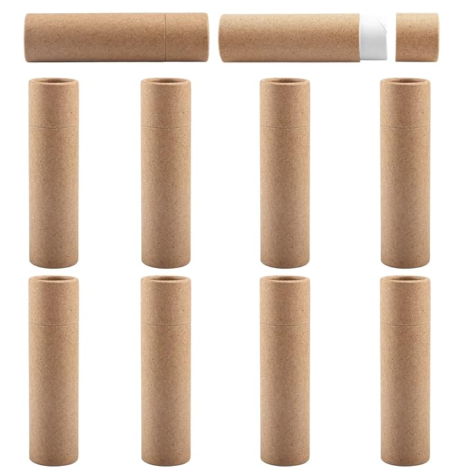 10 Pcs 25g Paperboard Lip Balm Tubes Refillable Krafts Paper Lipstick Tube Round Cardboard Empty Lip Gloss Container Holder Tubes for DIY Chapstick Salve Cosmetic Lotion Solid Perfume - Brown-FemmiqueWomen