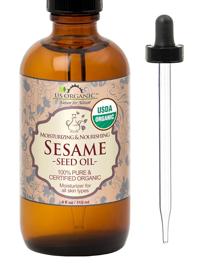 US Organic Sesame Seed Oil, USDA Certified Organic, Untoasted, Unrefined Virgin, 100% Pure & Natural, Cold Pressed, in Amber Glass Bottle w/Glass Eye dropper, Sourced from Mexico (4 oz (Large))-FemmiqueWomen