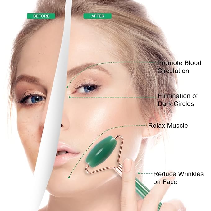 Jade Roller for Face, Facial Roller Massager Skin Care Tool, Gua Sha Facial Tools for Face, Neck, Eyes, Reduce Puffiness of The Skin (Green)-FemmiqueWomen
