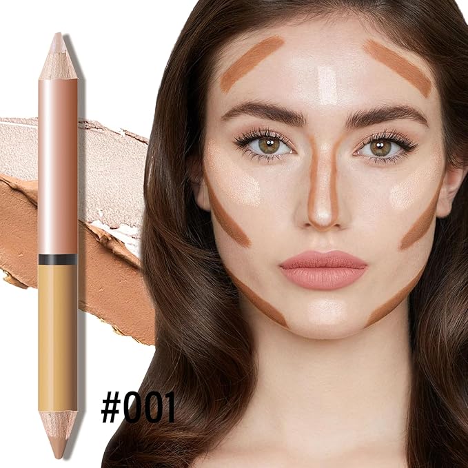 2 in 1 Cream Bronzer and Highlighter Stick,Cream Dual-Ended Highlight Contour Stick,Long Lasting & Waterproof Face Brighten Make up Pen-FemmiqueWomen