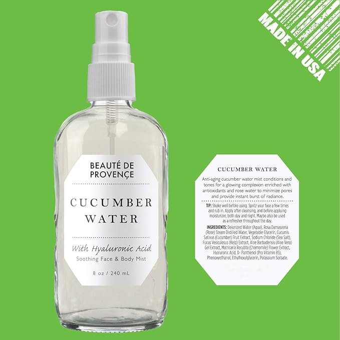 | Face & Body Mist Spray - Soothing Cucumber Water With Moisturizing Hyaluronic Acid | Instant Soothing, Cooling, Conditioning | 8 FL OZ-FemmiqueWomen